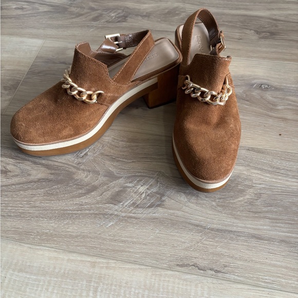 Bernardo Brown Suede Loafers with Gold Chain
